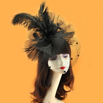 夸張走秀頭飾兒童晚禮服女舞臺個性創意新娘妝小禮帽羽毛網紗發飾