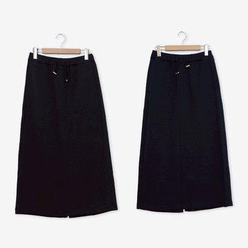 【CUMAR】腰鬆緊調節繩棉質彈力裙 藍 灰