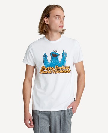 Kenneth Cole | Sesame Street Adult Cookie Monster Organic T-Shirt in White, Size: XS