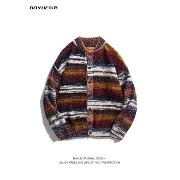 BOYUE帛躍中性風油漆撞色開衫毛衣男女ins高街潮流美式休閑針織衫