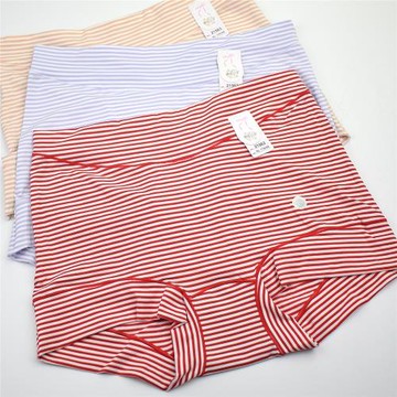 黛絲少女舒適莫代爾棉女士內褲平腳褲短褲中高腰大版條紋純色平角