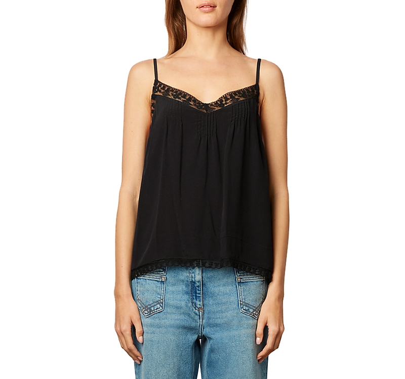 Gerard Darel Clara Silk Lace Trim Camisole