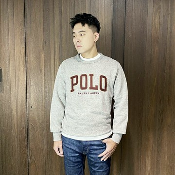 美國百分百【全新真品】Ralph Lauren 大學T 毛巾布 棉質 男款 RL 長袖上衣 POLO 灰色 DA79