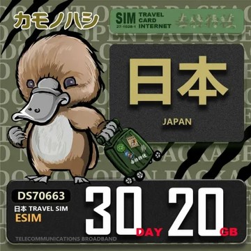 【鴨嘴獸 旅遊網卡】日本eSIM 30天 20GB 用完斷網 免插卡上網卡