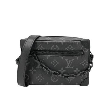 Louis Vuitton LV路易威登 Mini Soft Trunk 帆布印花拉鍊斜背包(M44735-黑色)