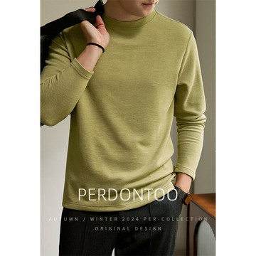 羊毛桑蠶絲抗靜電T恤男士長袖加厚自發熱遠紅外圓領雙面絨保暖衫