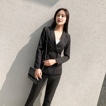 [米蘭精品] 西裝外套西裝褲兩件套-修身休閒純色時尚女職業套裝2色73xs16