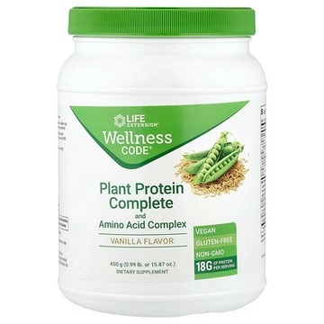 Life Extension, Wellness Code，完整植物蛋白質和胺基酸複合物，香草，0.99 磅（450 克）
