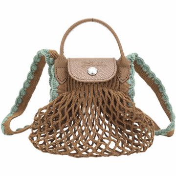 LONGCHAMP Le pliage Filet 棉線編織花邊手提/肩背漁網包(XS/煙草色)
