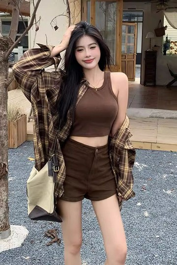 美拉德復古磨毛咖色格子襯衫女外穿設計感寬鬆百搭中長款襯衣