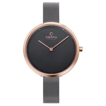 OBAKU 首席極簡主義曲線腕錶-玫瑰金X槍灰色