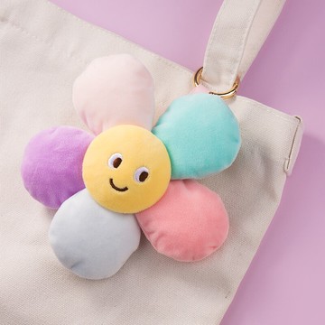 笑臉花朵毛絨鑰匙扣掛件創意網紅ins包包掛飾簡約個性汽車鏈圈環