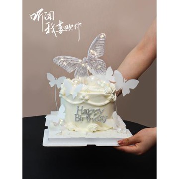 生日蛋糕裝飾燈圣誕節水晶鹿蝴蝶led燈擺件紀念日網紅甜品臺裝扮