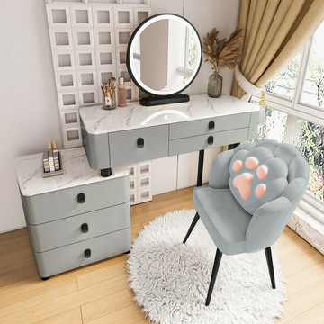 實木女生化妝桌 斗櫃收納儲物梳妝臺一體式 家用臥室簡約現代小戶型主臥2025年新款化妝桌子 奶油風書桌寫字臺 辦公工作桌