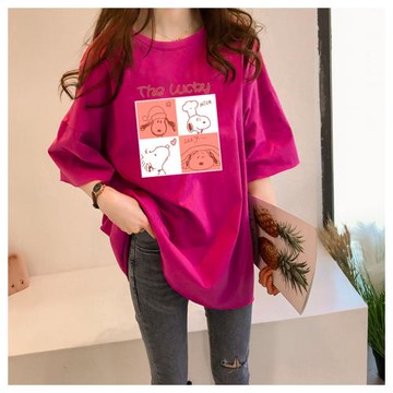 AKARA 中大服飾 造型卡通狗舒適落肩T恤上衣 現+預