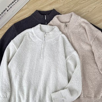 復古日系素色半拉鍊套頭毛衣男寬鬆百搭休閒上衣男