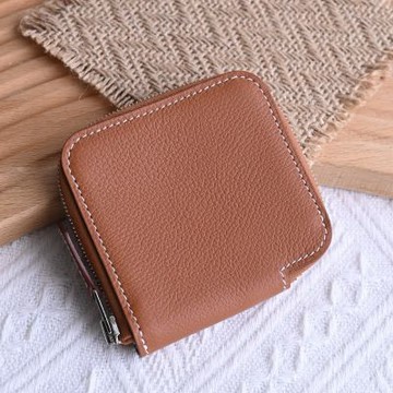 HERMES Silk Evercolor拉鍊絲巾零錢包(金棕)