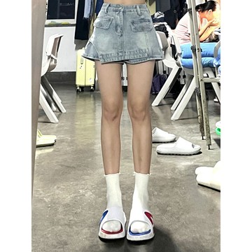 百褶裙 短裙 A字裙 裙子 女裝 百搭 白裙 高腰裙不規則牛仔半身裙女夏季韓版2025新款高腰顯瘦設計感包臀短