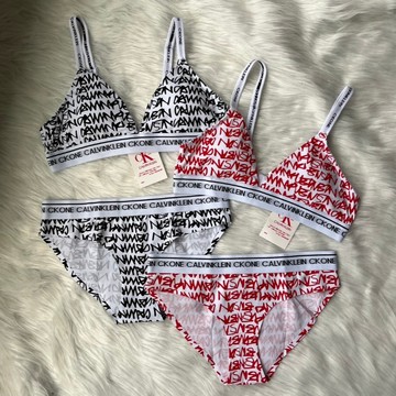 【other more 特選潮流】 CALVIN KLEIN CK ONE 紅/黑滿版字母棉質胸墊可拆墊無鋼圈套裝