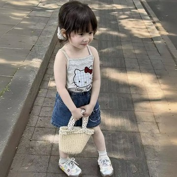 Mini baby🌷女童夏季可愛卡通印花純棉小吊帶背心中小童韓版短款T恤