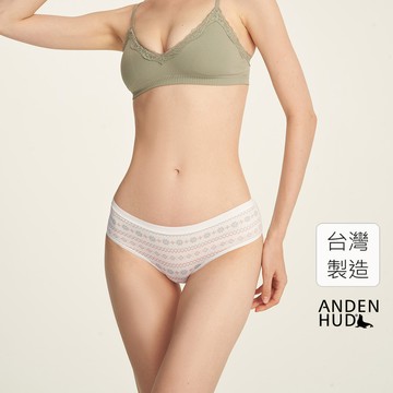 【Anden Hud】冬日氣息．緊帶中腰三角內褲(米白-針織雪花) 純棉台灣製