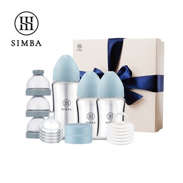 Simba 小獅王辛巴 - 蘊蜜質金玻璃寬口奶瓶新生經典禮盒-晨藍