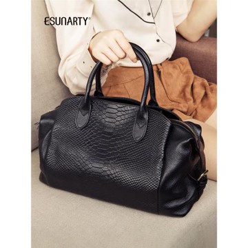 ESUNARTY真皮手提波士頓包女2026新款時尚大容量媽媽款單肩斜挎包