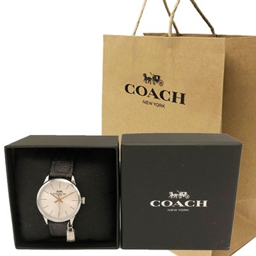 【COACH】C LOGO印花小吊飾女款石英手錶禮盒附紙袋(黑灰)