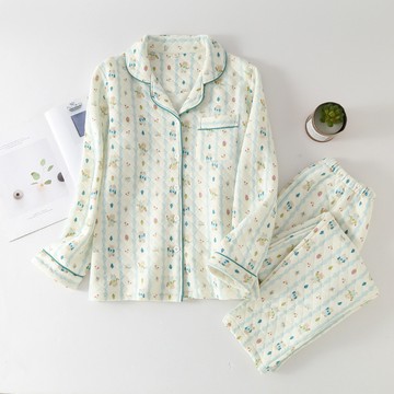 秋冬季棉質保暖女睡衣居家套裝 純棉三層加棉空氣棉睡衣長袖睡衣全棉保暖甜美家居服套裝睡衣