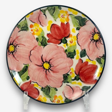 波蘭手繪手工陶-圓盤 點心盤 甜點盤 蛋糕盤 17cm 粉色夢境系列