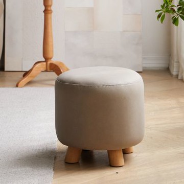 源氏木語實木科技布小圓凳S03158倫敦灰-(H014360090)