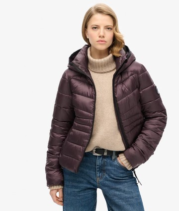 Superdry Women's Hooded Fuji Quilted Padded Jacket Purple Size: 4