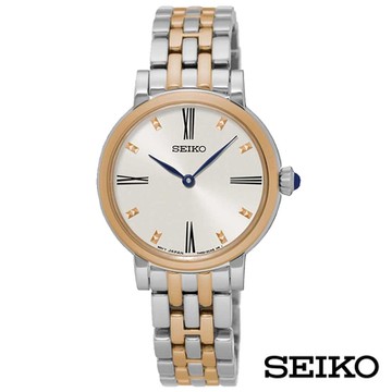 SEIKO精工  金燦時刻玫金石英女錶-白x29mm SFQ816P1