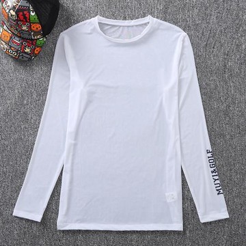 高爾夫服裝夏防曬打底衫男士緊身冰絲彈力圓領運動透氣T恤內搭薄