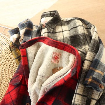 厚實保暖羊羔絨格子襯衫外貿日單秋冬重磅加絨加厚毛呢襯衣外套男
