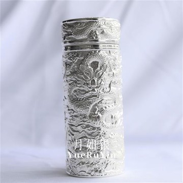 月如銀 | 純手工原創設計999足銀浮雕龍紋保溫水杯匠心之作手工品