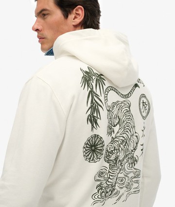 Superdry Men's Tokyo Narrative Loose Hoodie White Size: L
