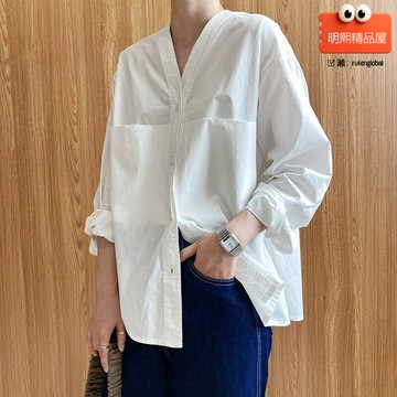 【法式慵懶風】長袖襯衫 女式襯衫 V領襯衫 小眾襯衫 設計感襯衫 簡約通勤 秋季新款 垂感面料 寬鬆顯瘦 660