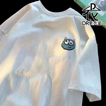 DR更衣室-短袖上衣 日系逗趣毛怪簡約純色印花短袖t恤 五分袖 圓領 男生 t恤 衣服 大尺碼8XL【NL625213】