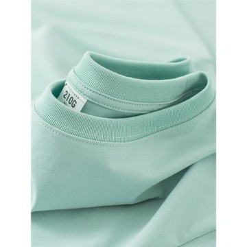 210g冰絲棉短袖T恤男圓領純色水冰綠休閑清新夏日情侶上衣打底衫