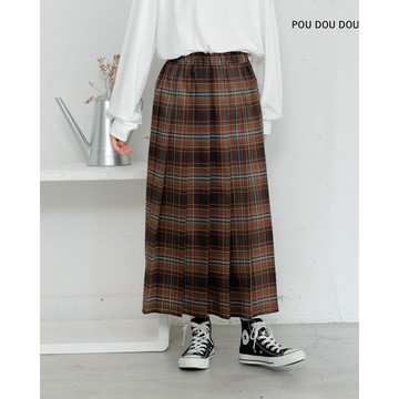 【POU DOU DOU】橘大格紋兩穿格紋百褶裙 PPW77237