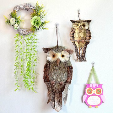 創意草編貓頭鷹壁掛幼兒園環創背景墻面裝飾品掛件掛飾植物角森系