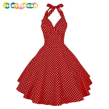 赫本復古Vintage懷舊港風50S年代感波點舞蹈服年會表演掛脖連衣裙