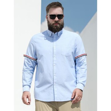 百勝狐大碼男裝純棉長袖襯衫秋季大肚子男士英倫風加肥加大襯衣