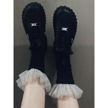 韓國東大門設計師款紫色小眾手工制做花邊中長款襪女時裝襪短襪子
