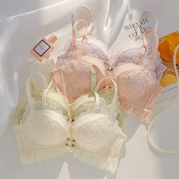 內衣女小胸聚攏秋冬新款大胸顯小無鋼圈收副乳防下垂蕾絲文胸套裝