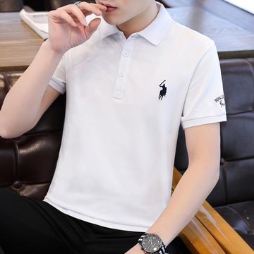 商務POLO男士t恤方領短袖夏季韓版潮流青年騎馬潮牌港風型男上衣