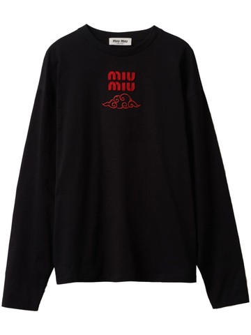 Miu Miu - logo-embroidered cotton sweatshirt - women - Cotton - XS - Black