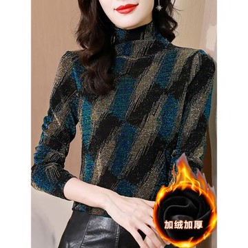 亮絲高領打底衫女長袖2025秋冬新款內搭修身加絨t恤洋氣網紗上衣