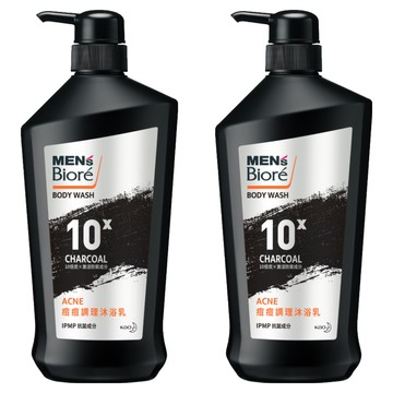 MEN's Biore 10倍炭男性專用 痘痘調理沐浴乳 控油深層清潔 長時間清爽 針對背及胸口容易出油流汗的肌膚  750g  2瓶
